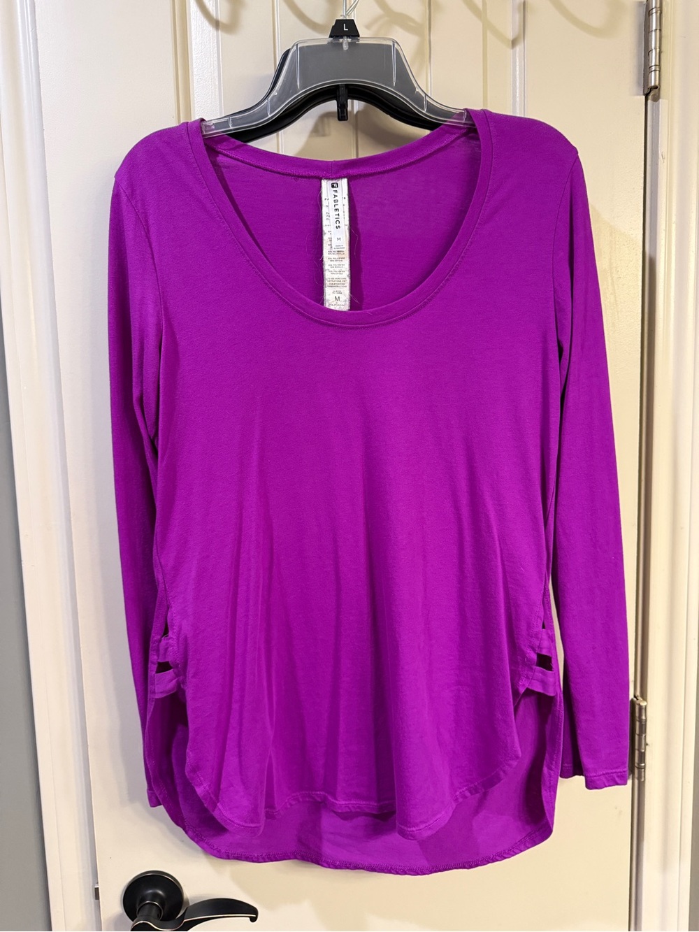 Fabletics Magenta Scoop Neck Long Sleeve Top with side detail